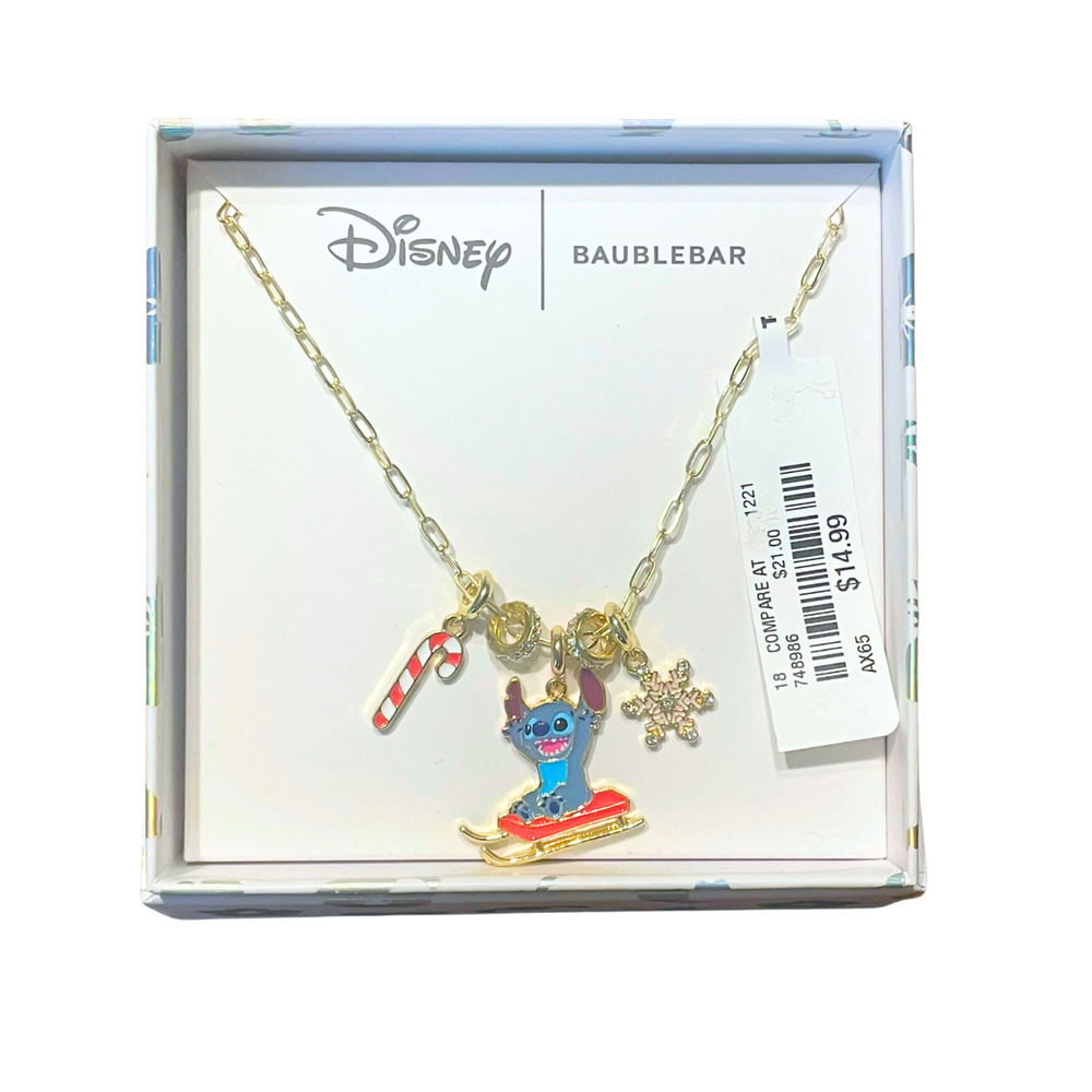 Stitch Disney Baublebar Charm Necklace Stitch on Sled New Christmas Jewelry